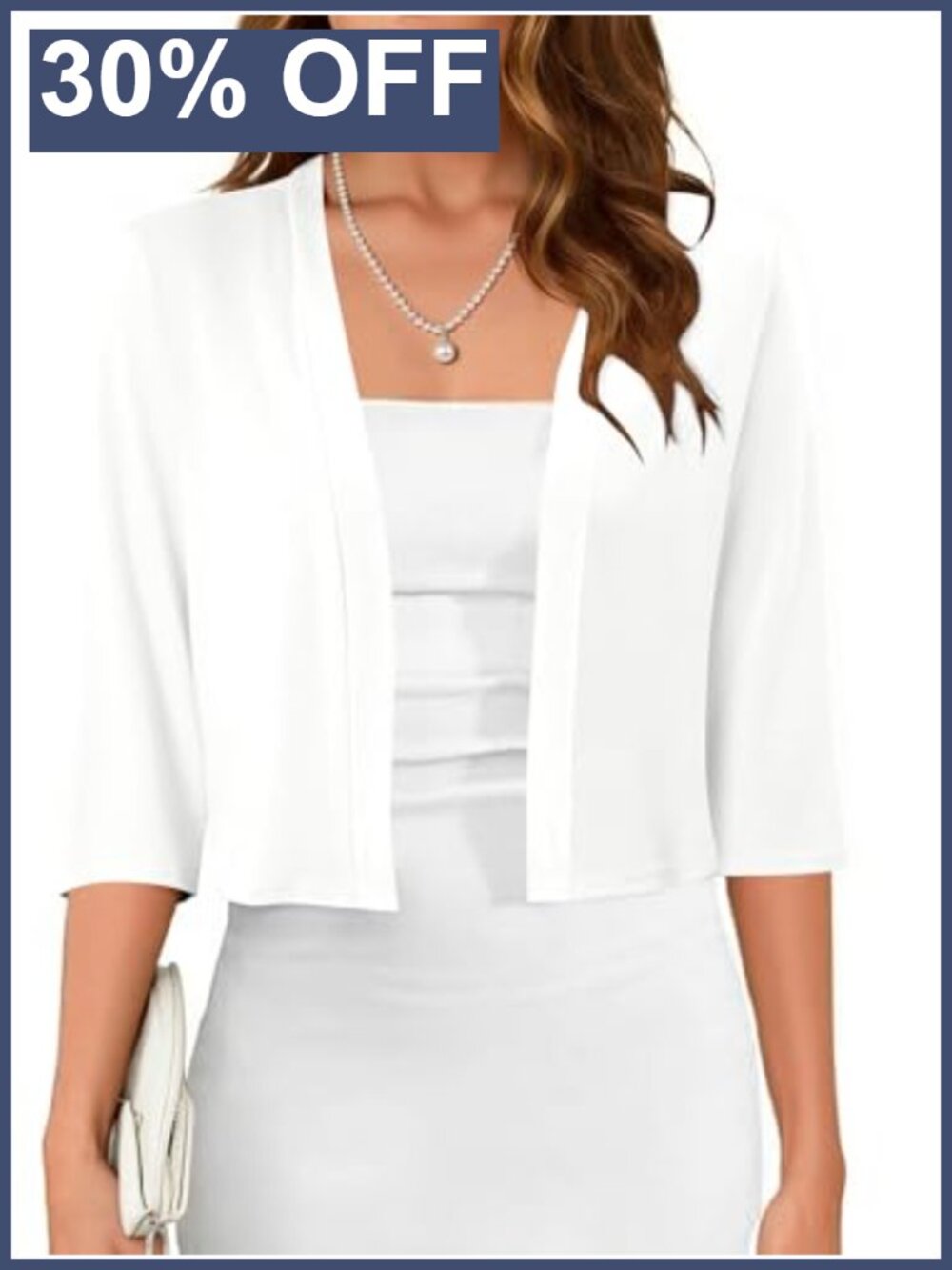 Women's 3/4 Sleeve Open Front Cropped Cardigan Lightweight Knit Shrug